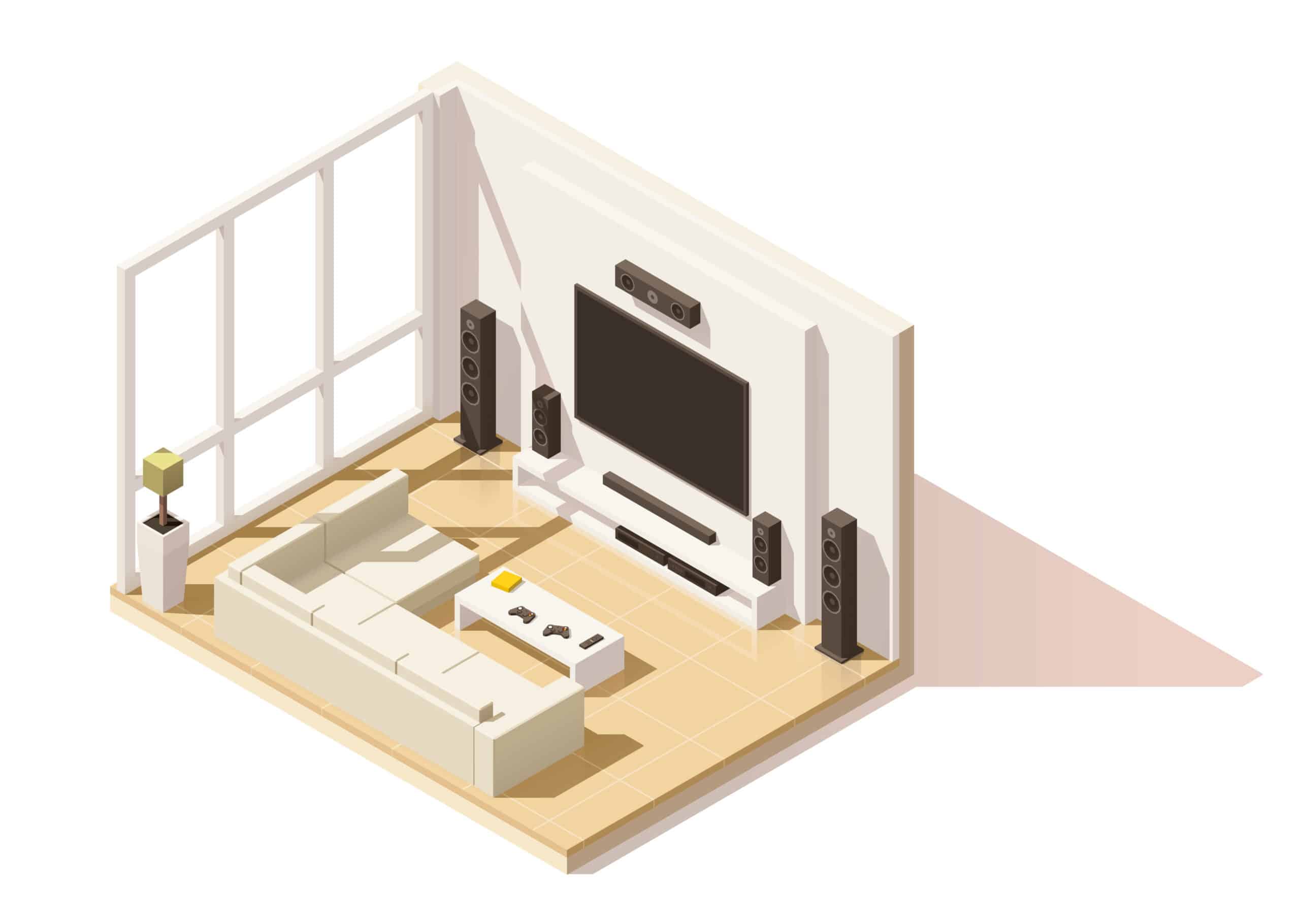 Vector isometric low poly modern living room